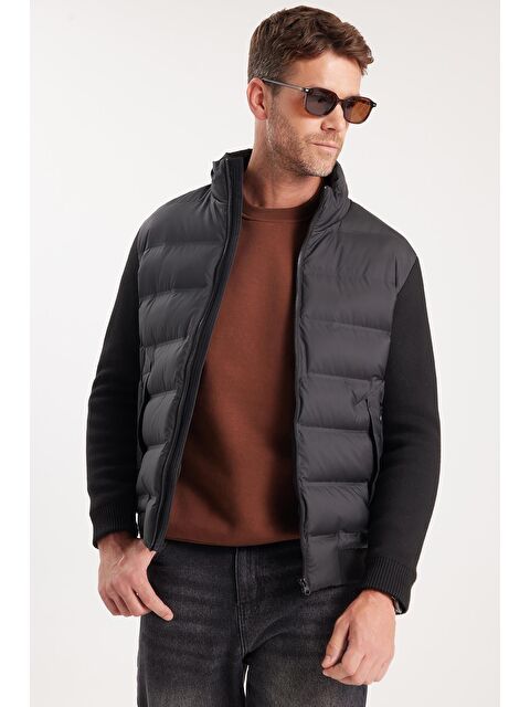 TUDORS Erkek Regular Fit Klasik Kesim Fermuarlı Çift Cepli Sıcak Tutan Dik Yaka Siyah Mont - S000521960-19351