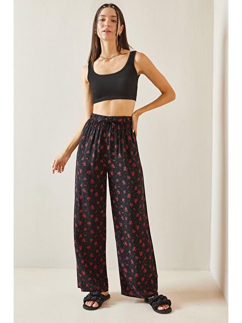 Xhan Siyah Desenli Bol Paça Pantolon 5YXK5-48818-02 - S000237619-19351