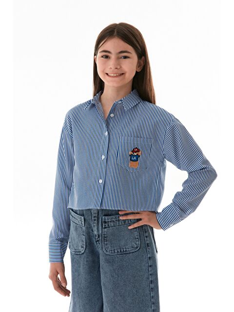 Fullamoda Çizgili Ayıcık Nakışlı Cepli Kız Çocuk Gömlek - S000380881-17234