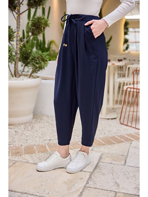 Locco Moda Kadın Beli Lastikli  Havuç Pantolon Lacivert - S000359791-21164
