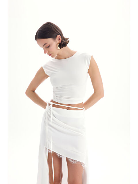 Mai Collection Morlina Dantel Detay Ekru Saten Etek - S000517588-19965