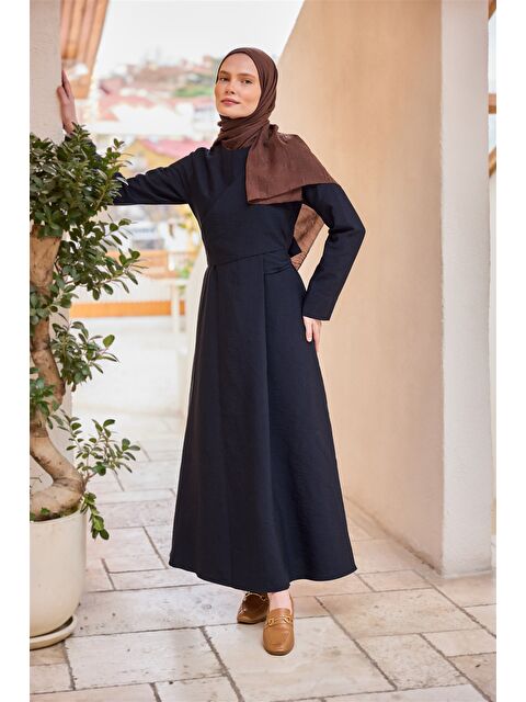 Locco Moda Kadın Önü Alerli Cupra Elbise Lacivert - S000359789-21164