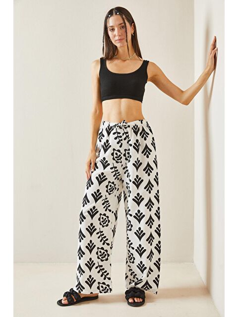 Xhan Siyah Desenli Bol Paça Pantolon 5YXK5-48819-02 - S000237620-19351