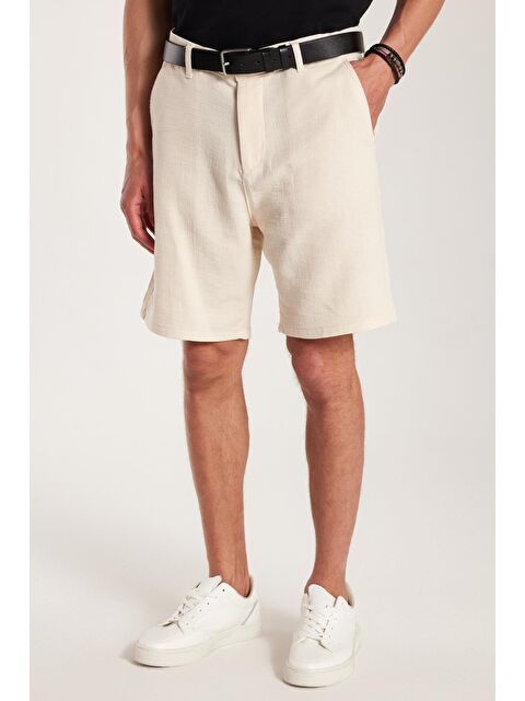 TUDORS Erkek Regular Rahat Kesim Yandan Cepli Fermuarlı Bermuda Bej Şort - S000521971-19928