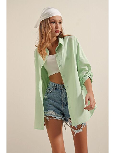 Bigdart 3900 Oversize Uzun Basic Gömlek - E.Yeşil - S000081512-37469