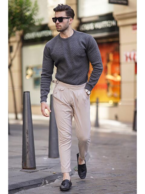 Madmext Antrasit Bisiklet Yaka Balıksırtı Desenli Uzun Kollu Örme Kazak 7219 - S000223706-29666