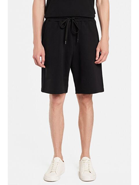 TUDORS Erkek Relax Fit Rahat Kesim Yandan Cepli Siyah Bermuda Şort - S000521977-19351