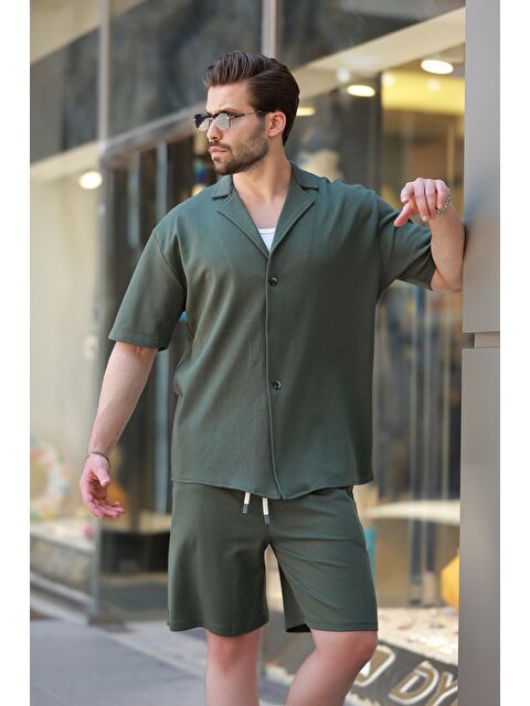 Madmext Haki Basic Erkek Şort Gömlek Takım E7311 - S000401713-18547