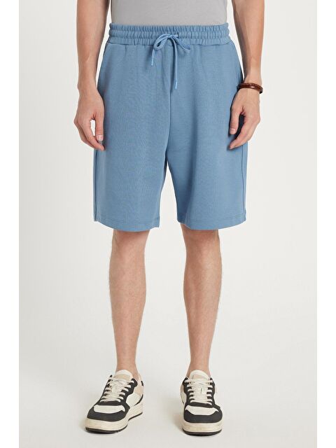 TUDORS Erkek Relax Fit Rahat Kesim Yandan Cepli Bermuda Mavi Şort - S000521983-17234