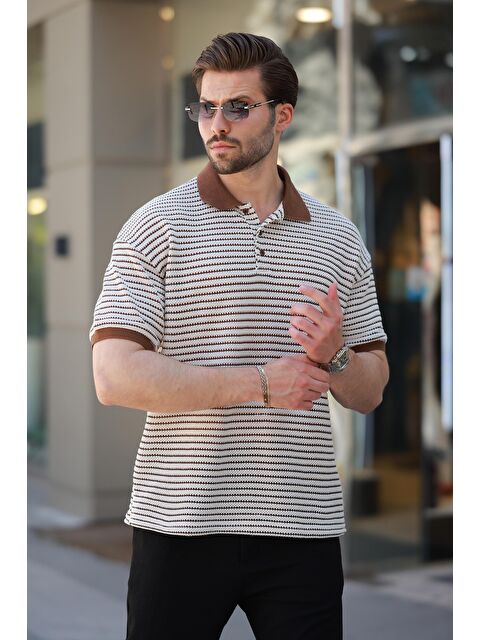 Madmext Kahverengi Polo Yaka Triko Erkek Tişört E7139 - S000401714-19413