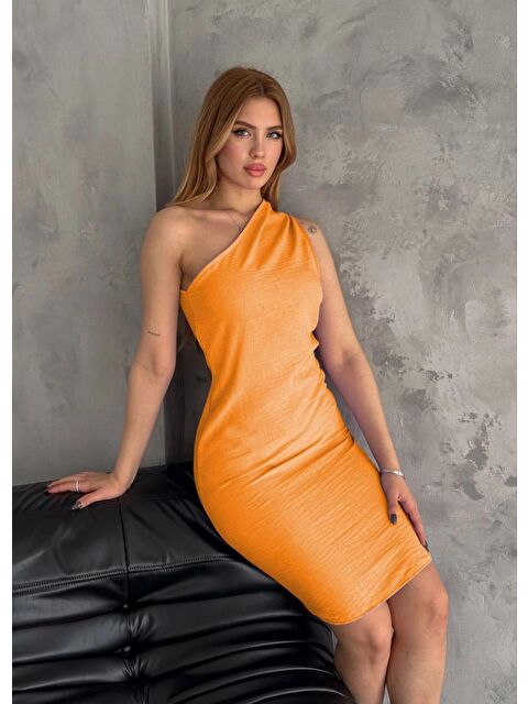 Hazelin Kadın Oranj Omuzdan Bağlamalı Mini Boy İthal Keten Elbise HZL24S-FRY121791 - S000217808-20013
