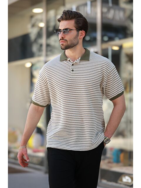 Madmext Haki Polo Yaka Triko Erkek Tişört E7139