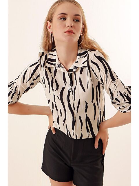 Bigdart 3721 Grafik Desenli Gömlek - Krem - S000085415-19966