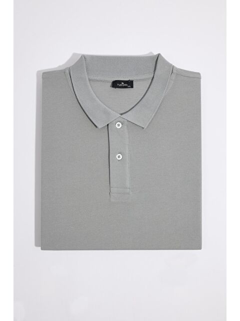 TUDORS Erkek Big Size Büyük Beden %100 Pamuk Düz Pike Gri Polo Yaka Tişört - S000519666-20600