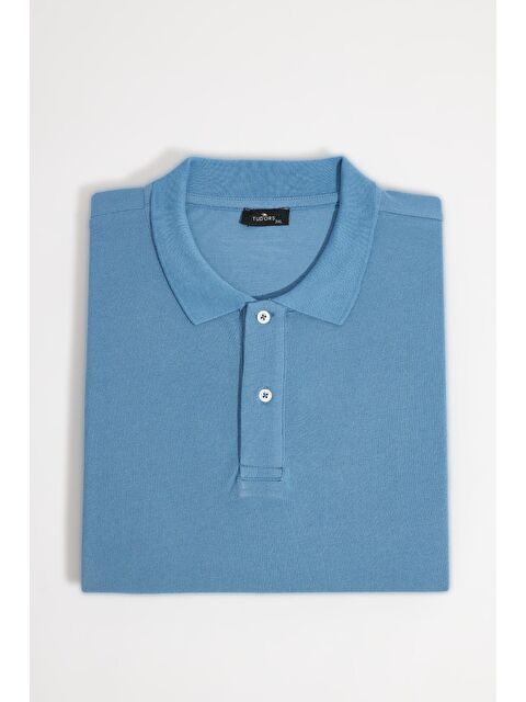 TUDORS Erkek Big Size Büyük Beden %100 Pamuk Düz Pike Mavi Polo Yaka Tişört - S000519671-17234