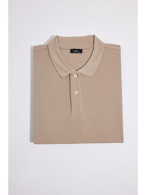 TUDORS Erkek Big Size Büyük Beden %100 Pamuk Düz Pike Taş Polo Yaka Tişört - S000519677-25636