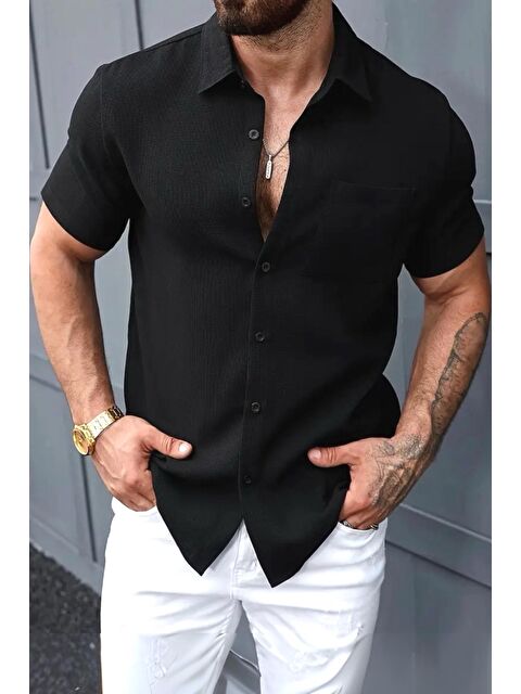 Oksit Theo Slim Fit Esnek Elastanlı Kısa Kol Ayaklı Yaka Erkek Gömlek - S000388150-19351