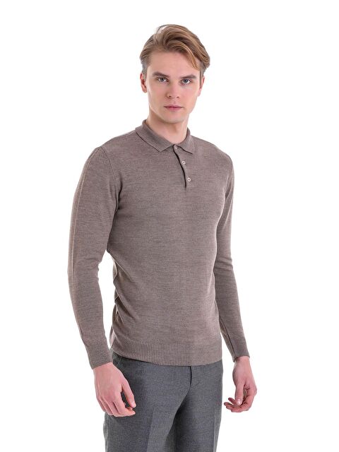 Hatemoğlu Vizon Comfort Fit Düz Polo Yaka Yünlü Kazak - S000231807-26429