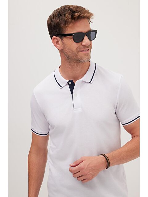 TUDORS Erkek Slim Fit Dar Kesim %100 Pamuk Yumuşak Dokulu Serin Tutan Kumaş Düz Pike Beyaz Polo Yaka Tişört - S000519687-20063