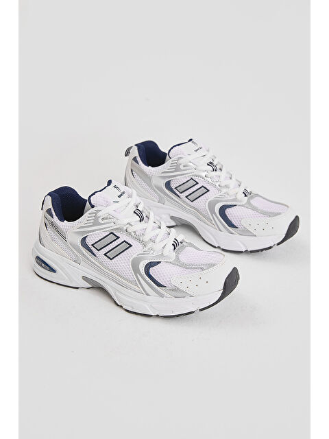 TONNY BLACK Kadın Beyaz Lacivert Yüksek Faylon Taban Fileli Desenli Spor Ayakkabı - S000493963-37494