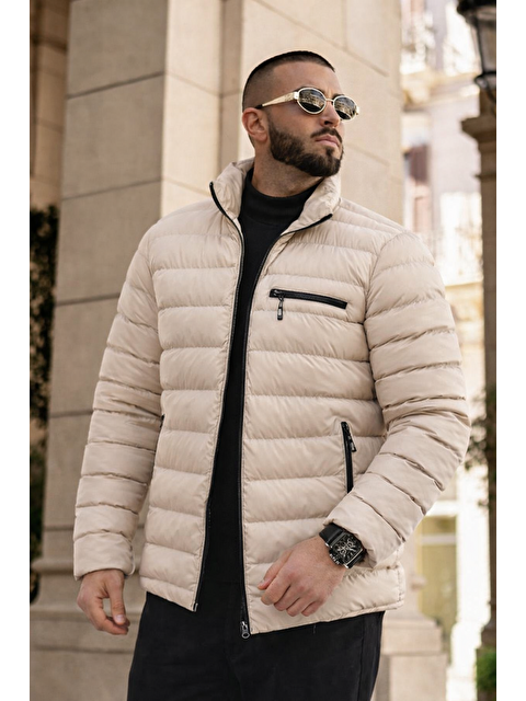 Comstar Erkek Günlük Cepli Basic Astarlı Krem Şişme Mont