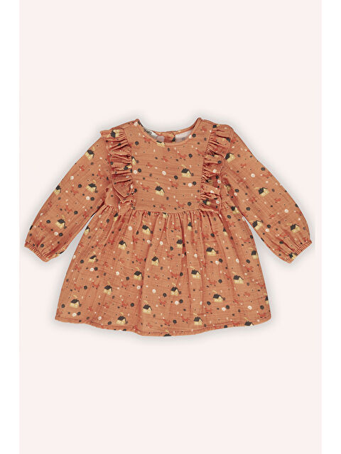 Panço Kız Bebek Fırfır Detaylı Desenli Kiremit Elbise - S000518401-19957