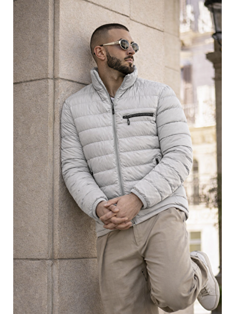 Comstar Erkek Günlük Cepli Basic Astarlı Gri Şişme Mont