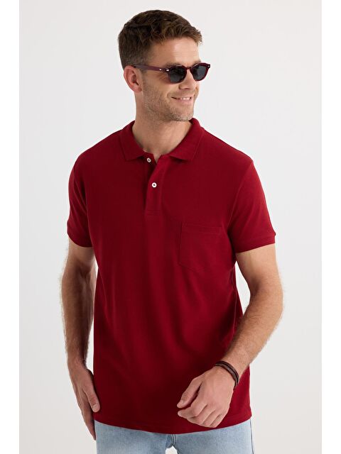 TUDORS Erkek Regular Fit Klasik Kesim %100 Pamuk Düz Pike Bordo Polo Yaka Tişört - S000519694-19951