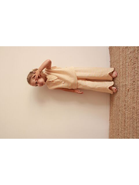 Oh La La Koala For Little Ones Fularlı Pastel Sarı Çizgili Çapraz Şerit Detaylı Müslin Takım - S000425838-20072