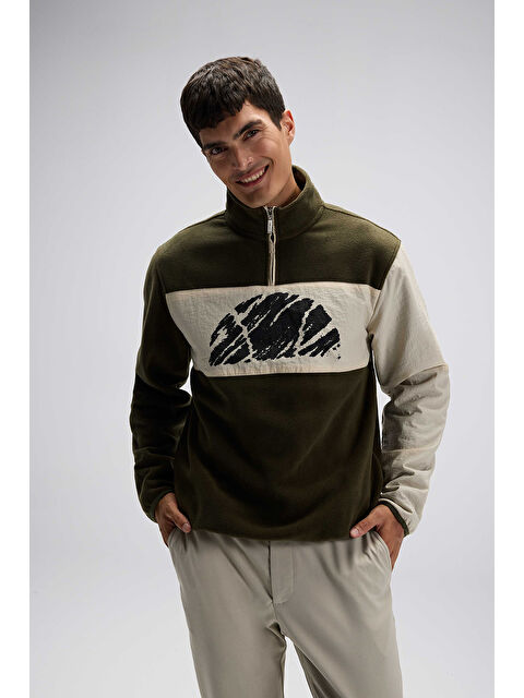 Ellesse Logolu Renk Bloklu Regular Fit Yarım Fermuarlı Dik Yaka Sweat EM519-KH - S000531045-19294