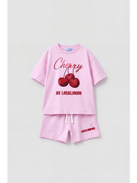 Magu Kız Çocuk Pamuklu Pembe Kiraz Baskılı T-Shirt Şort Takım - S000518403-20024