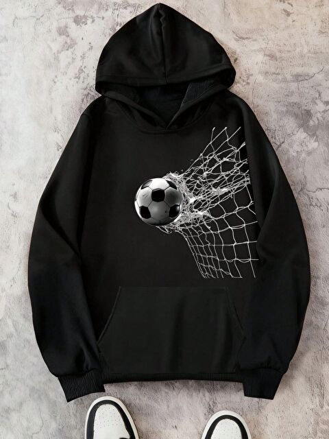 Trendseninle Siyah Gooooool Baskılı Oversize Kapüşonlu Sweatshirt - S000484674-19351