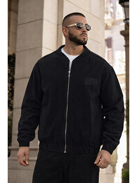 Comstar Erkek Günlük Fermuarlı %100 Pamuk Siyah Bomber Jean Ceket