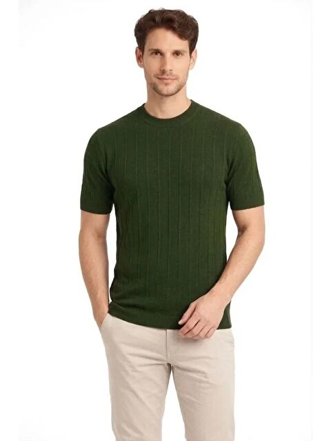 Jane's Erkek Yazlık Fitilli Triko Tişört Kısa Kol Bisiklet Yaka