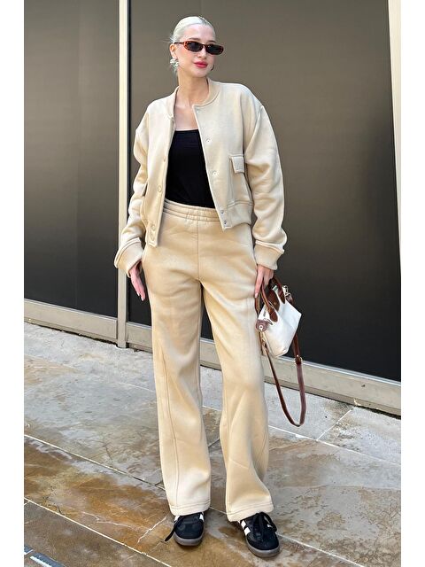 Madmext Bej Bisiklet Yaka Ceket Alt Üst Eşofman Takımı Mg2182 - S000298076-19928