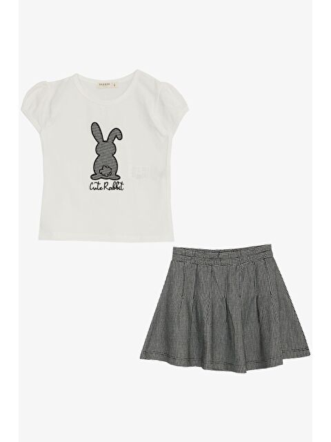 Breeze Kız Çocuk Etekli Takım Şirin Tavşancık Baskılı Ekru (3-8 Yaş) - S000180225-19965