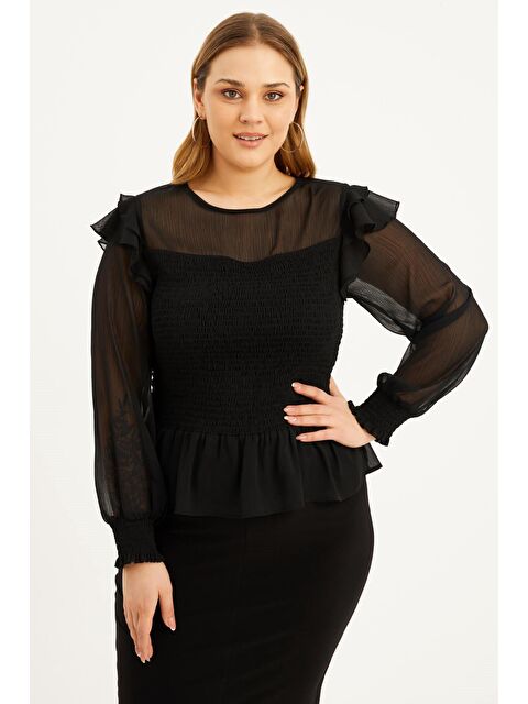 Mylinemoda Astarlı Şifon Gipe Detaylı Bluz - S000239622-19351