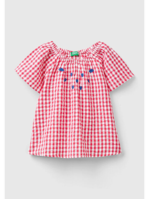 United Colors Of Benetton Kız Çocuk Kırmızı Tamamı Desenli Önü Meyve İşlemeli Bisiklet Yaka Bluz - S000294581-20045