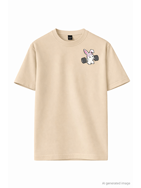 Oksit Gym Bunny - Halter Kaldıran Tavşan Baskılı Unisex Oversize Pamuklu Tişört - S000512554-25636