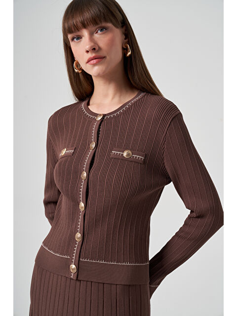 Nuss Triko Düğme Detay Kısa Hırka 1115 Kahverengi - S000284814-19413