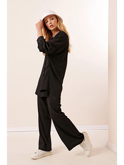 Hazelin Kadın Siyah Oversize Alt-Üst İkili Örme Takım - S000030397-19351