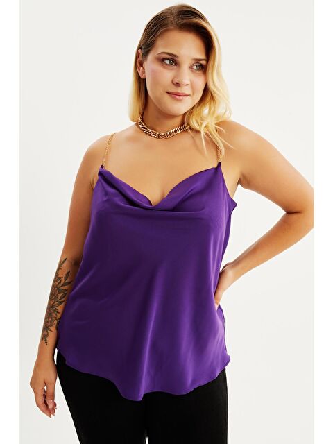 Mylinemoda Saten Zincirli Degaje Yaka Bluz - S000239633-20042