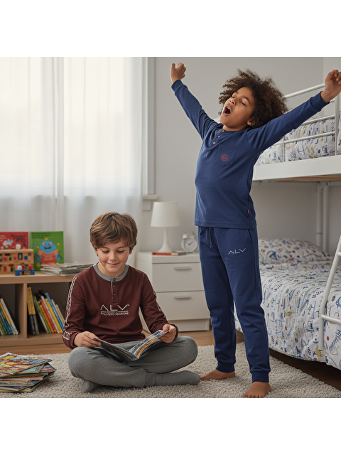 Bonbon Genç Erkek Pamuklu 2 Adet 2'Li Pijama Takımı Al007 V1, Al003 V1 Bb2466