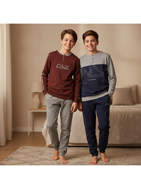 Bonbon Genç Erkek Pamuklu 2 Adet 2'Li Pijama Takımı Al008 V2, Al003 V1 Bb2465