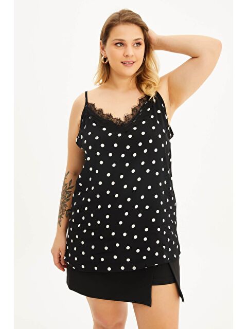 Mylinemoda Dantelli İp Askılı Puantiyeli Bluz - S000239640-19351