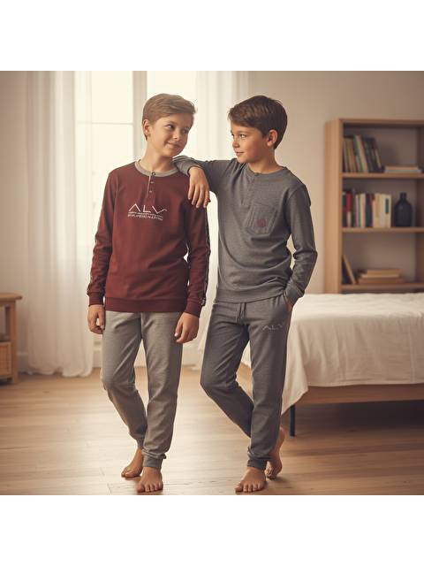 Bonbon Genç Erkek Pamuklu 2 Adet 2'Li Pijama Takımı Al007 V2, Al003 V1 Bb2464