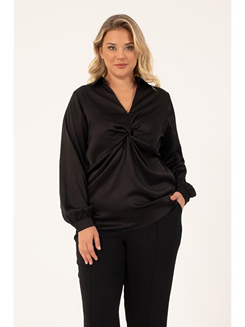 Mylinemoda Önü Düğümlü Saten Bluz - S000239642-19351