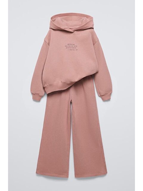 Monila Kız Çocuk Kapüşonlu Baskılı 3 İplik Pamuklu Kumaş Alt Üst Takım - S000515769-24085