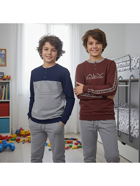 Bonbon Genç Erkek Pamuklu 2 Adet 2'Li Pijama Takımı Al008 V1, Al003 V1 Bb2463