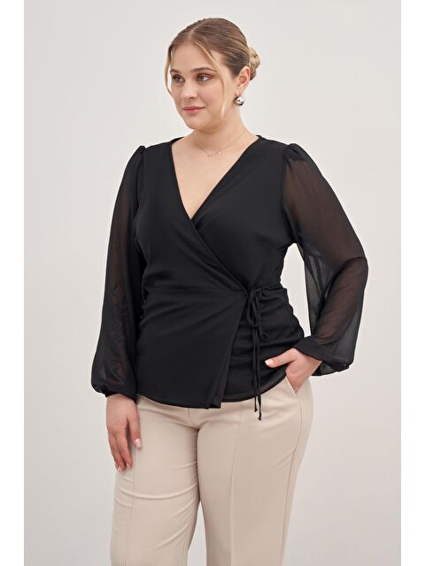 Mylinemoda Astarlı Bağlama Detaylı Şifon Bluz - S000239645-19351